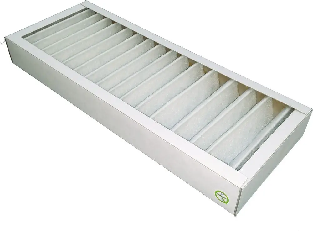 Luftfilter-Set mit mehreren separaten Filtern in einem gerahmten Gehäuse, geeignet für die Wohnungslüftung. Marke: Bosch.